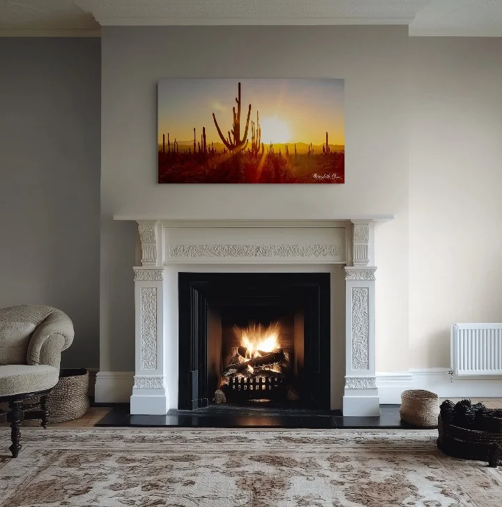 Fine art nature photography print in a warmly lit room